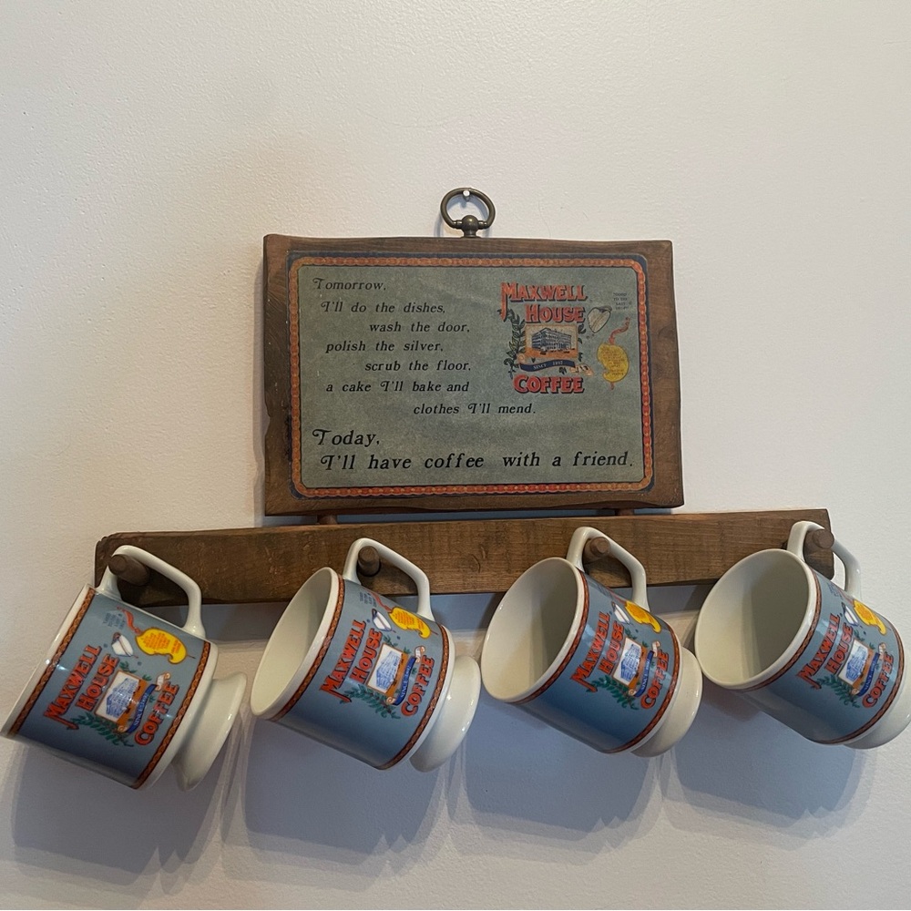 Vintage Maxwell House Coffee Wall Decor hooks and Mugs